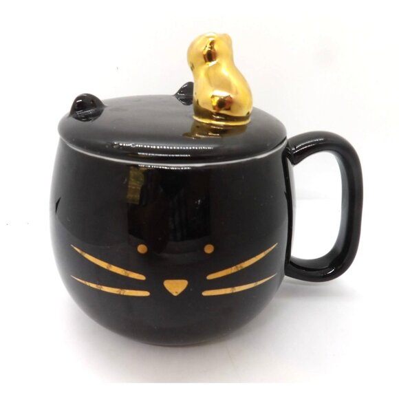 Unbranded Other - Coffee Tea Mug Black Cat Ceramic Mug with Lid preowned